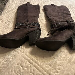 Women's Suede Boots with Embellished Strap